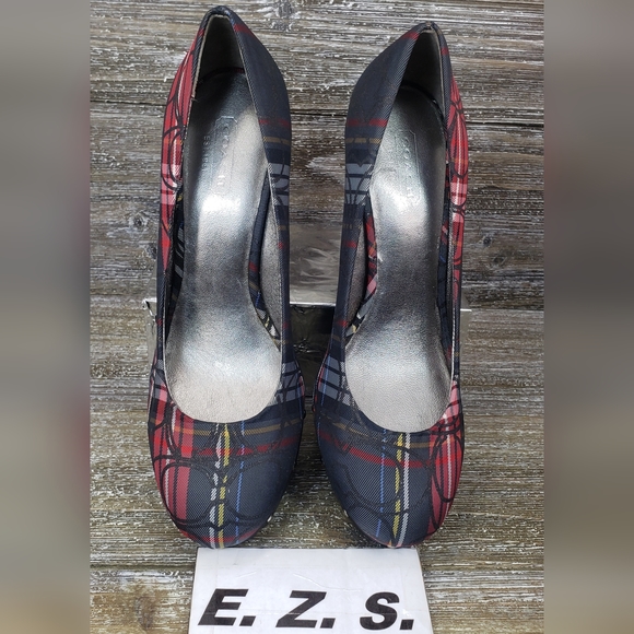 Coach Heels Carli F2370 Multicolor Red Blue Silver Button Women Size 7.5 B - Picture 8 of 11